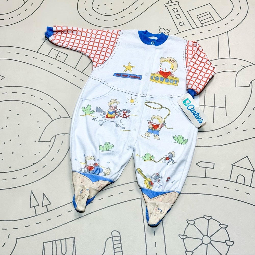 Vintage Deadstock Carter’s Cowboy Theme One Piece Footie